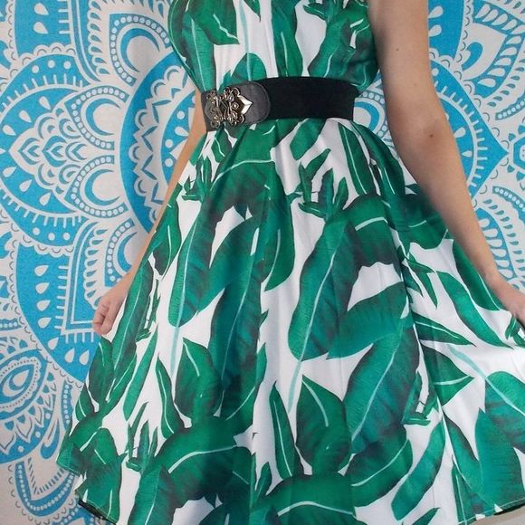 XXL Retro Tropical Sleeveless Pinup Dress 50s Pin Up - Picture 2 of 3